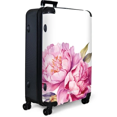 Afbeelding van NoBoringSuitcases.com® Koffer groot Reiskoffer lichtgewicht Wit met roze pioenrozen Rolkoffer 4 wielen Grote trolley XL 98 liter bagage