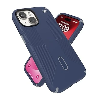 Afbeelding van Speck iPhone 15 hoesje ClickLock antislip interlock, gebouwd voor MagSafe, valbescherming Grip 15, 14, 13 6,1 inch telefoonhoesje Presidio2 Coastal Blue/Dust