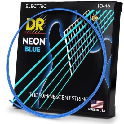 Afbeelding van DR Strings NBE 10 Hi Def Neon Blue Medium 46 elektrische gitaarsnaren