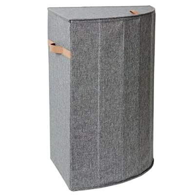 Afbeelding van Love it Store Premium Wasmand met inklapbaar deksel Hoekmand van Hoogwaardig Stof Extra stabiel Grijs 40x40x60 cm