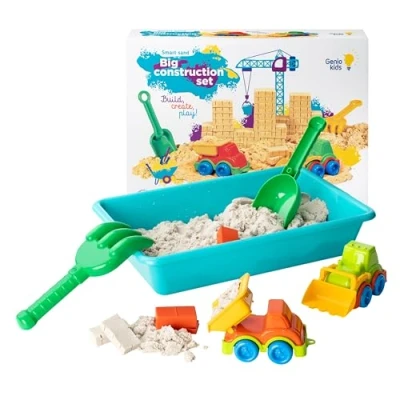 Afbeelding van GENIO KIDS Smart Sand Magisch Zand Speelset 1 kg met Zandbak, Vrachtwagen en Graafmachine voor Kinderen, Constructie Gereedschap, Speelgoed Kinderen 3 4 5 6 7 8 9 Jaar