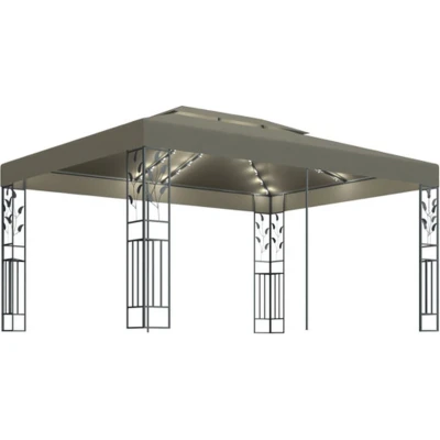 Afbeelding van Prieel met dubbel dak en LED lichtslinger 3x4 m taupe