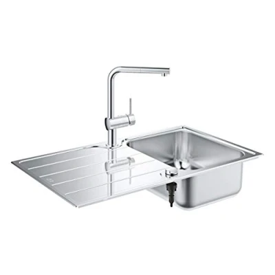 Afbeelding van Grohe rechthoekige enkele spoelbak bladmontage opbouw afvoerplug vuilafstotend waste rvs 304 hxbxd 195x860x500mm 31573sd1