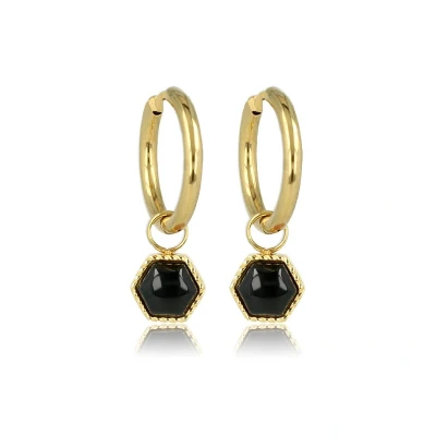 Afbeelding van Oorbellen goudkleurig zeshoek Met Onyx edelsteen Goudkleurige oorringen hanger luxe cadeauverpakking