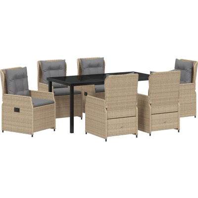 Afbeelding van vidaXL 7 delige Tuin Diningset Beige Poly Rattan