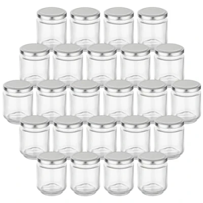 Afbeelding van gouveo set van 24 weckpotten 190 ml rond met schroefdeksel, zilverkleurig kleine voorraadpotten schroefdeksel schroefdekselpotten voor het inmaken en bewaren (EGR190S)