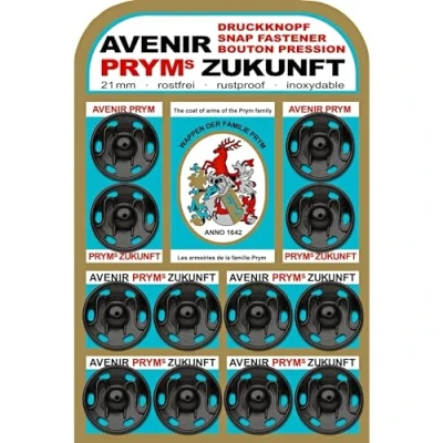 Afbeelding van Prym Zukunft Bottoni a Pressione da Cucire, in Ottone, 21 mm, Colore: Nero