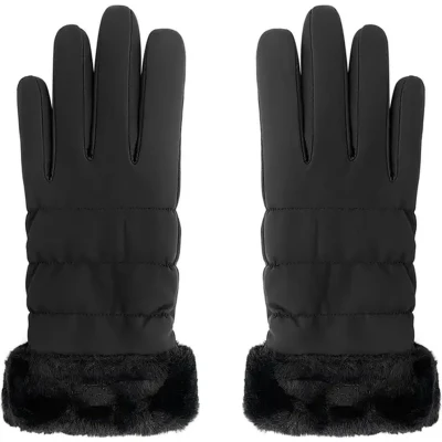 Afbeelding van Zwarte Gewatteerde Handschoenen Trendy Dames Met Bont One size Zwart