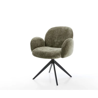 Afbeelding van DELIFE Draaistoel Nube Flex met armleuning chenille olijfgroen kruisframe breed zwart 360 draaibaar rocker functie pocketveer kern