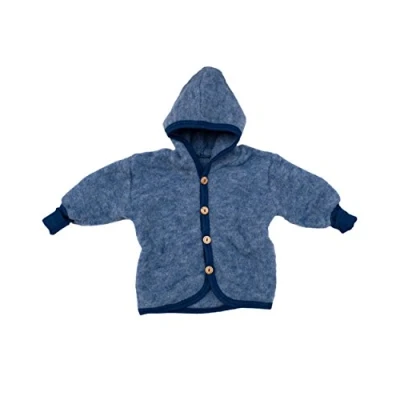 Afbeelding van Cosilana Babyjasje met capuchon van zacht wolfleece, 60% scheerwol kbT, 40% katoen (kbA), marineblauw gemêleerd, 62 68