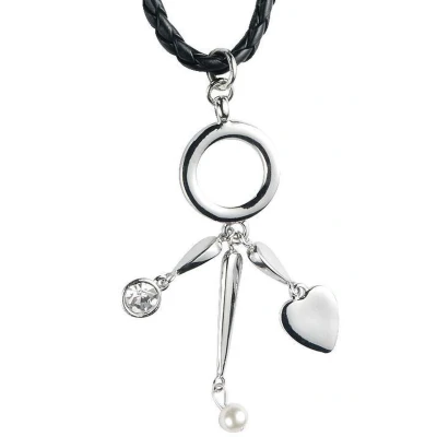 Afbeelding van Behave Ketting met koord van gevlochten imitatieleer hangertjes