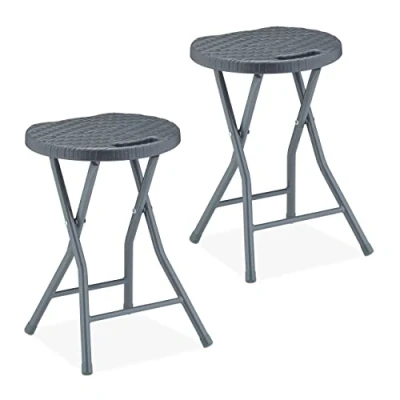 Afbeelding van Relaxdays opvouwbare kruk set van 2 klapkruk vouwstoel rotanlook kunststof