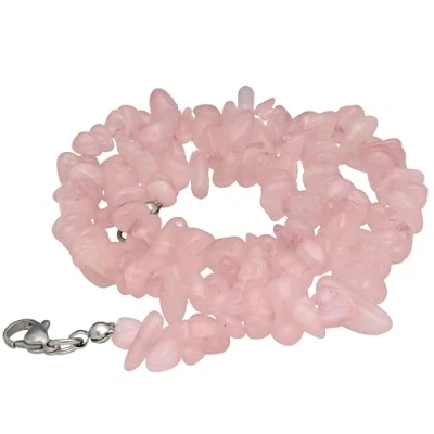 Afbeelding van Lebensquelle Plus Rozenkwarts splinterketting edelsteen ketting 45 + 5 cm verlengkettinkje van 925 zilver karabijnsluiting, Roestvrij staal, Kwarts