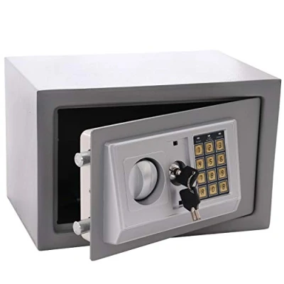 Afbeelding van Panorama24 Kluis met elektronisch cijferslot 31x20x20cm LED display stalen bouten, zilvergrijs, incl. 4 batterijen, meubelkluis wandkluis thuis