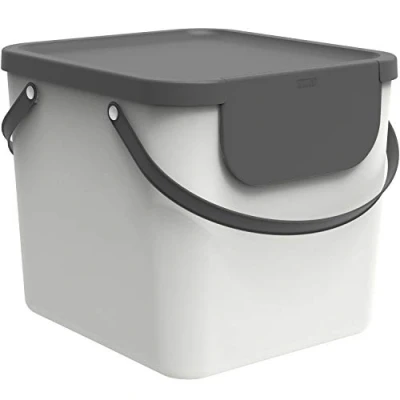 Afbeelding van Rotho Albula Afvalscheidingssysteem 40l voor de keuken, Kunststof (PP) BPA vrij, wit/antraciet, (39,8 x 35,8 33,9 cm)