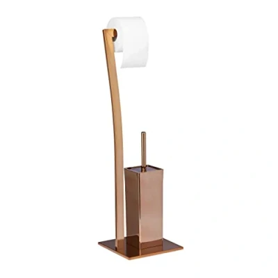 Afbeelding van Relaxdays toiletaccessoires set rvs toiletrolhouder toiletborstelhouder wc borstel koperen