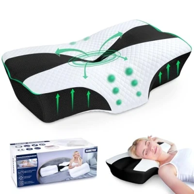 Afbeelding van nekkussen, traagschuim, bedkussen voor nek, ergonomisch en schouderpijn, 63,5 x 40,6 10,6/13,5 cm, orthopedisch neksteunkussen zijslapers