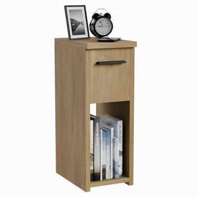 Afbeelding van ComfortCove Nachtkastje, Bedtafeltjes, Smal Nachtkastje met lade en handvat, Smalle Bijzettafel Opbergplank, Eik. Afmetingen: B20 x H55 D30,5 cm