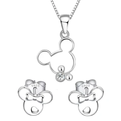 Afbeelding van Kaguyo Sieradensets voor dames halsketting met Mickey Mouse hanger van sterling zilver heldere zirkonia en Minnie oorstekers sieradenset meisjes verjaardagscadeau, samll,