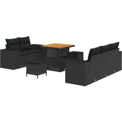 Afbeelding van vidaXL 8 Delige Tuin Sofa Set met Kussens Zwart Poly Rattan Acacia