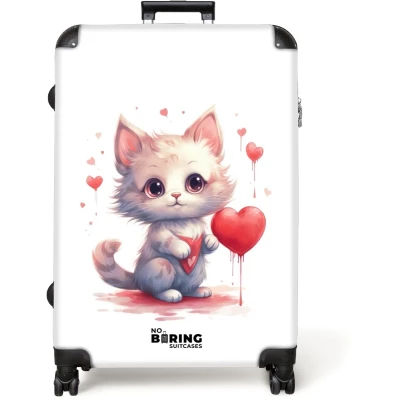Afbeelding van NoBoringSuitcases.com® Koffer groot Reiskoffer lichtgewicht Kitten Hartje Rolkoffer met 4 wielen Grote trolley XL 98 liter bagage
