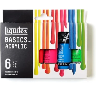 Afbeelding van Liquitex 3699400 Basics Acrylverf, monogepigmenteerde kunstenaarspigmenten, lichtecht, gemiddelde viscositeit, archiveringskwaliteit, satijnen afwerking elk 6 kleuren, tubes 118 ml fluorescerend