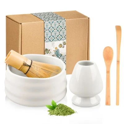 Afbeelding van matcha set, 5 delige theeset, bezemset, keramische kit met kom, theestanden, theelepel, garde, Chinese theeservies voor ceremonie
