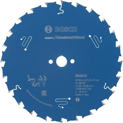 Afbeelding van Bosch Accessoires Cirkelzaagblad Expert for Construct Wood 184X16X2/1.3X24 2608644138