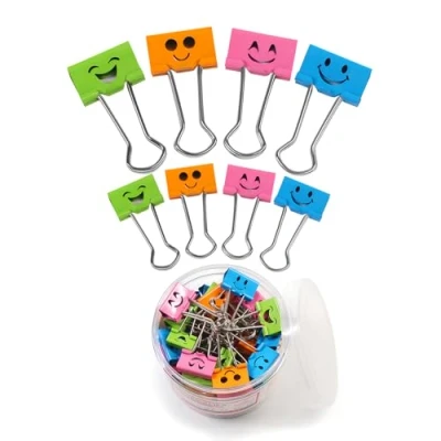 Afbeelding van Coideal Glimlachende binder paperclips 100 stuks verschillende maten en kleuren, metalen gekleurde leuke clipklemmen met schattig smiley ontwerp voor kantoor (19 mm 25 mm)