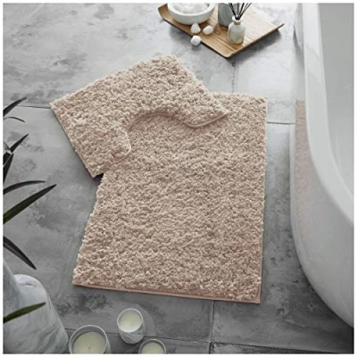 Afbeelding van GAVENO CAVAILIA Luxe Super Soft 2 delige Zero Twist Badmat Voetstuk Set Antislip, Extra Absorberend 100% Polyester Badkamer Toilettapijt, Normaal (50x80, 50x40 cm), Blush Roze