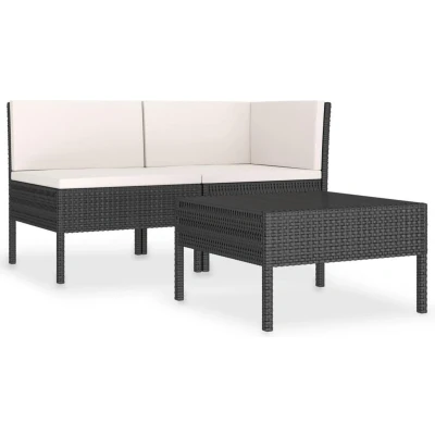 Afbeelding van vidaXL 3 delige Loungeset met kussens poly rattan zwart