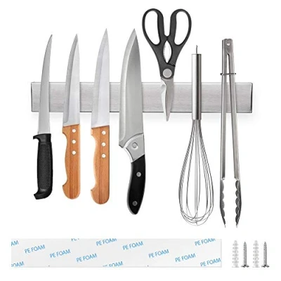Afbeelding van magnetische meshouder Ninonly roestvrijstalen hangende messtrip Keukengereedschap Organisator Staafmessen Opslaghouder Zelfklevend 30 cm (12 inch) Veilige en gemakkelijke opslag Keukenmessenrek