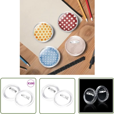 Afbeelding van vidaXL Buttons met spelden 100 st 58 mm Acryl Knopjes DIY Crafting