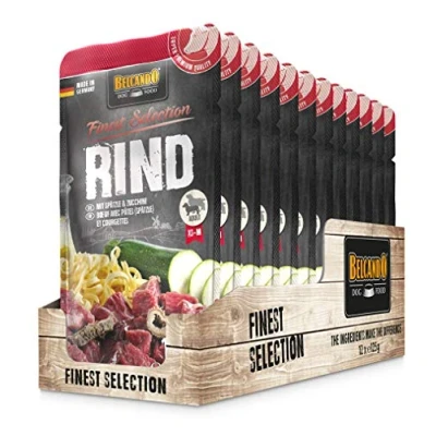 Afbeelding van Belcando zak [12 x 125 g rundvlees met eierpasta en courgette] natvoer voor honden compleet voer in praktische afzonderlijke porties