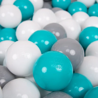 Afbeelding van KiddyMoon 100 ∅ 7cm kinderballen speelballen voor ballenbad baby plastic ballen made in eu, grijs/wit/turquoise