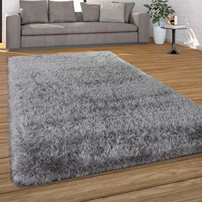 Afbeelding van Hoogpolig Vloerkleed Woonkamer Shaggy, Pasteltinten, Zacht Softgaren, Effen, Maat:160x230 cm, Kleur:Grijs