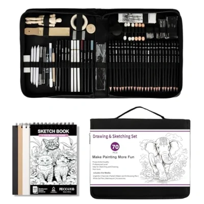 Afbeelding van USHOP Artistieke Tekenpotloden,Set Van 70 Tekenpotloden,Tekenset,Artistieke Tekenset,Met Schetsboek In 3 Kleuren, Voor Kinderen,Volwassenen,Kunstenaars En Beginners