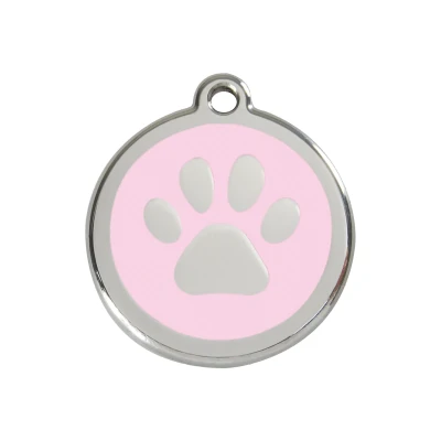 Afbeelding van Paw Print Pink roestvrijstalen hondenpenning medium/gemiddeld dia. 3 cm RedDingo