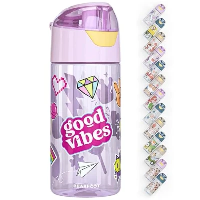 Afbeelding van waterfles drinkfles schoolbeker good vibes meisjes paars