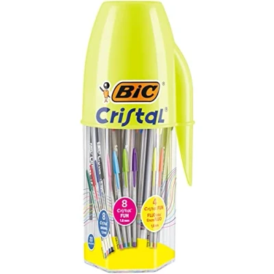 Afbeelding van BIC Megatubo Cristal Original Balpenset (punt 1 mm), Fun en Fluo 1,6 schrijfwaren voor school thuis, cadeau idee 20 stuks
