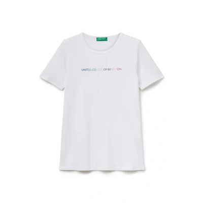 Afbeelding van United Colors of Benetton WITH Glitter LOGO Tshirt print, Dames, Maat: Medium, White