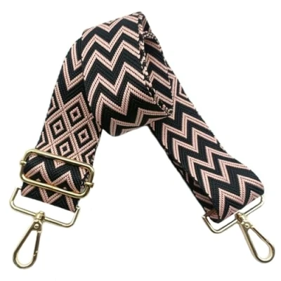 Afbeelding van Schouderriem voor tas, 5 cm, brede riem, schoudertas, verstelbaar, schouderriem, verwisselbare handtas met goudkleurige gesp, dames, doe het zelf, accessoires (zwart/roze), 13