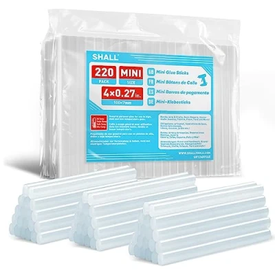 Afbeelding van SHALL Mini Hot Glue Sticks, 0.27&quot; x 4&quot; (7mm 100mm), 220 Pack Clear Gun Sticks voor All Temp Lijmpistolen, Multifunctioneel Kinderen Volwassenen