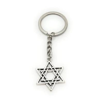 Afbeelding van H Customs Hexagram symbool David ster sleutelhanger hanger metaal zilver, Eén maat