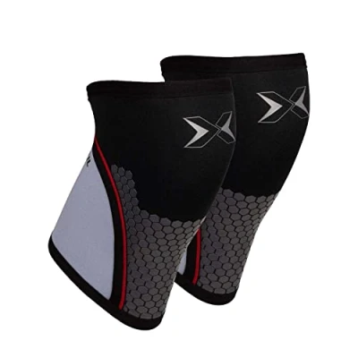 Afbeelding van PICSIL paar neopreen crosstraining sportkniebeschermers, 5/7 mm meniscus en ligamentbescherming, ademend antislip voor hardlopen, training, basketbal, unisex (7mm Grijs, M)