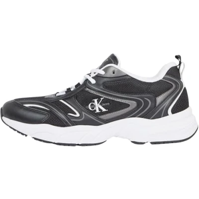 Afbeelding van Calvin Klein Jeans Heren Retro Tennis MESH ML YM0YM01260 Sneakers, Zwart (Zwart/Helder Wit), 6.5 UK, Helder Wit, 39 EU