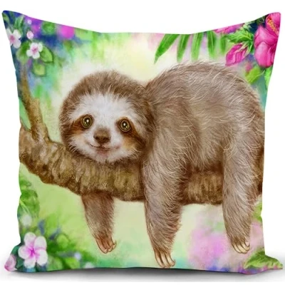 Afbeelding van Luiaard Kussenhoes Boom Decoraties Cadeau voor Vrouwen Meisje Kussensloop Ornament Outdoor Dier Groene Decor Thuis Woonkamer Bank 40 x cm