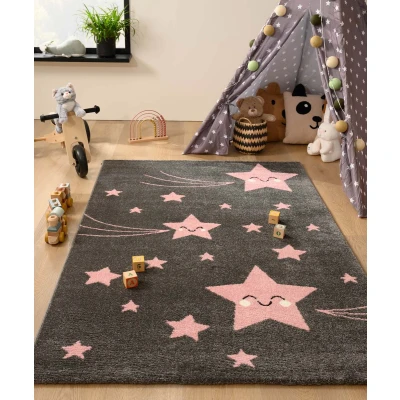 Afbeelding van Tapijt/Vloerkleed Sterren Adventures Grijs/roze 160x230 Cm