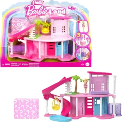 Afbeelding van Barbie Mini BarbieLand Poppenhuissets, Droomhuis met verrassing, pop van bijna 4 cm, meubels en accessoires, lift zwembad, jaar+, HYF45