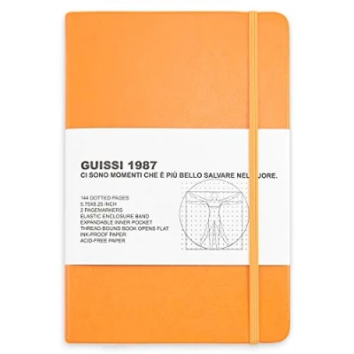 Afbeelding van Guissi Klassiek notitieboekje met gestippeld raster, hoogwaardig A5 journaal 80 gsm dik zuurvrij papier fijne binnenvakje, kunstlederen kantoor en schoolbenodigdheden, 144 pagina&#039;s, ontworpen in Florence